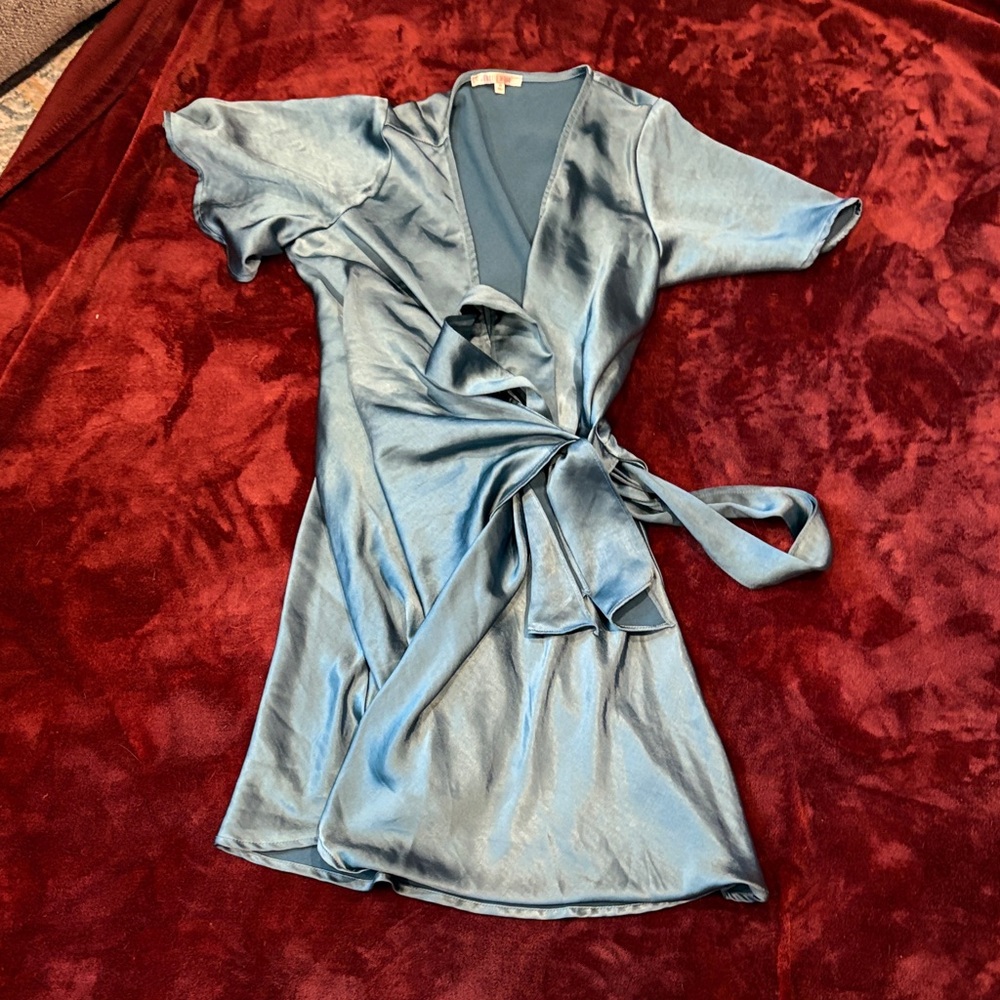 Satin  Blue Wrap Dress
